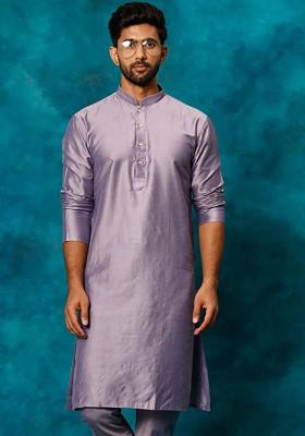 Purple Solid Poly Blend Kurta For Men