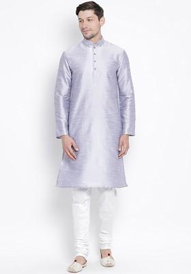 Lavender Solid Poly Blend Kurta For Men