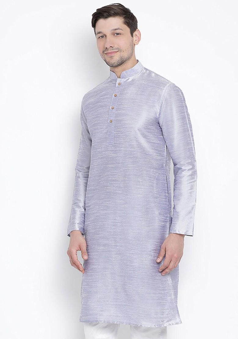 Lavender Solid Poly Blend Kurta For Men