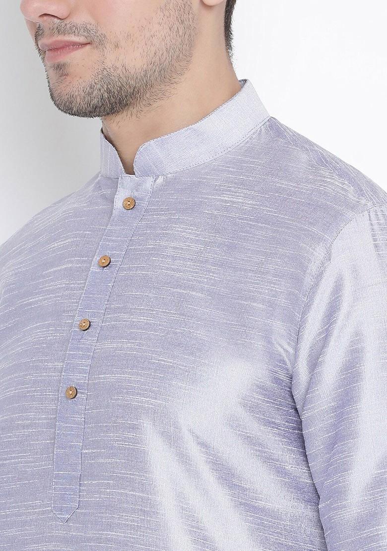 Lavender Solid Poly Blend Kurta For Men
