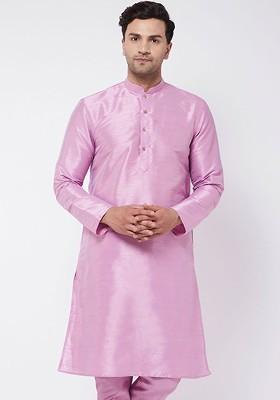 Violet Solid Poly Blend Kurta For Men