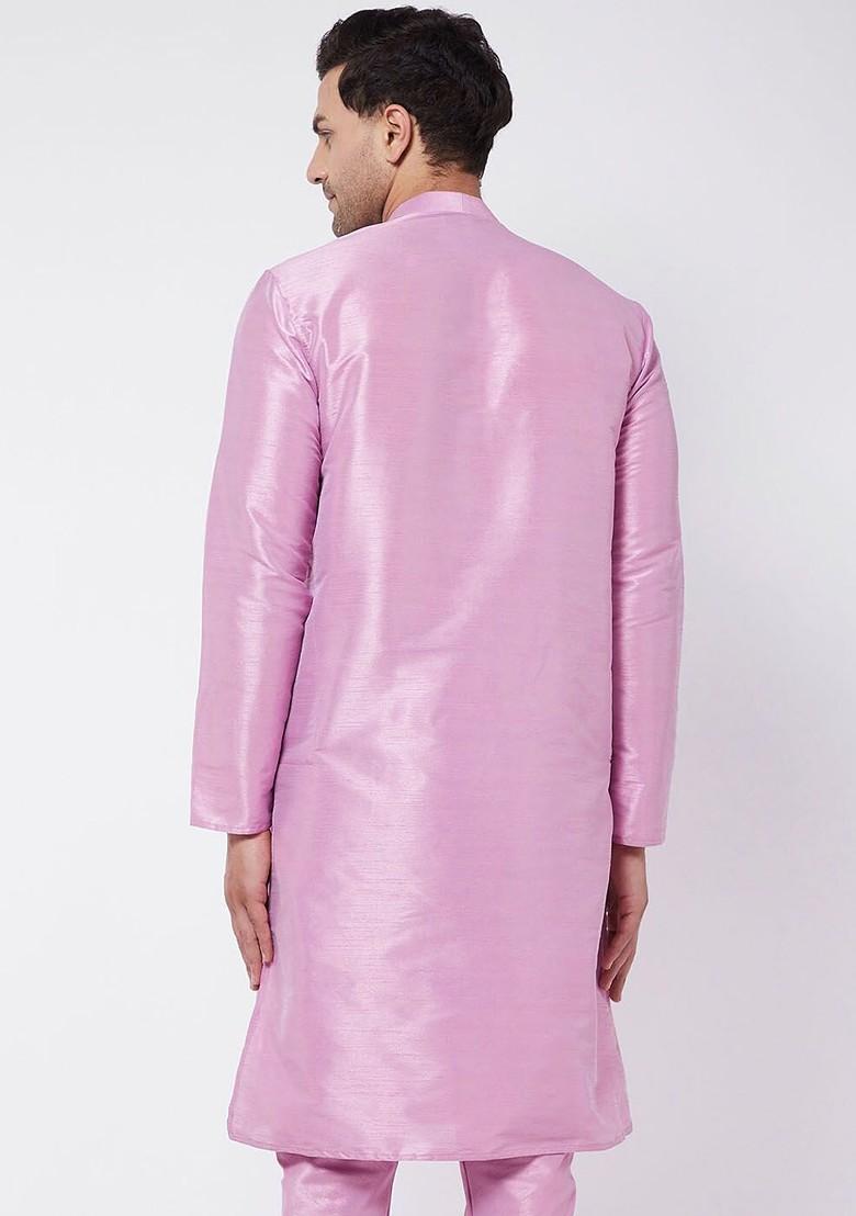 Violet Solid Poly Blend Kurta For Men