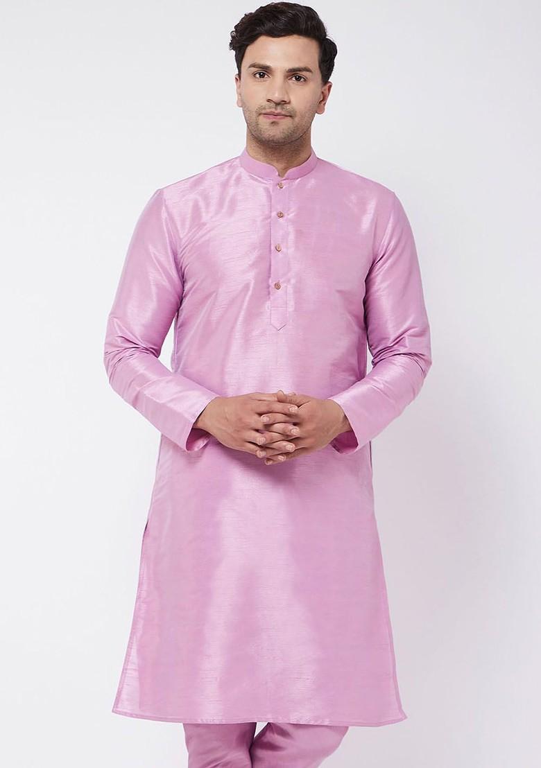 Violet Solid Poly Blend Kurta For Men