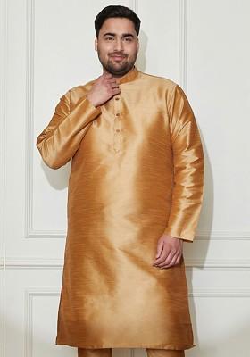Gold Solid Poly Blend Kurta For Men