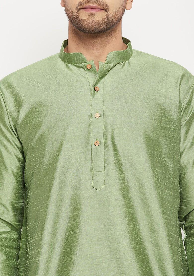 Green Solid Poly Blend Kurta For Men