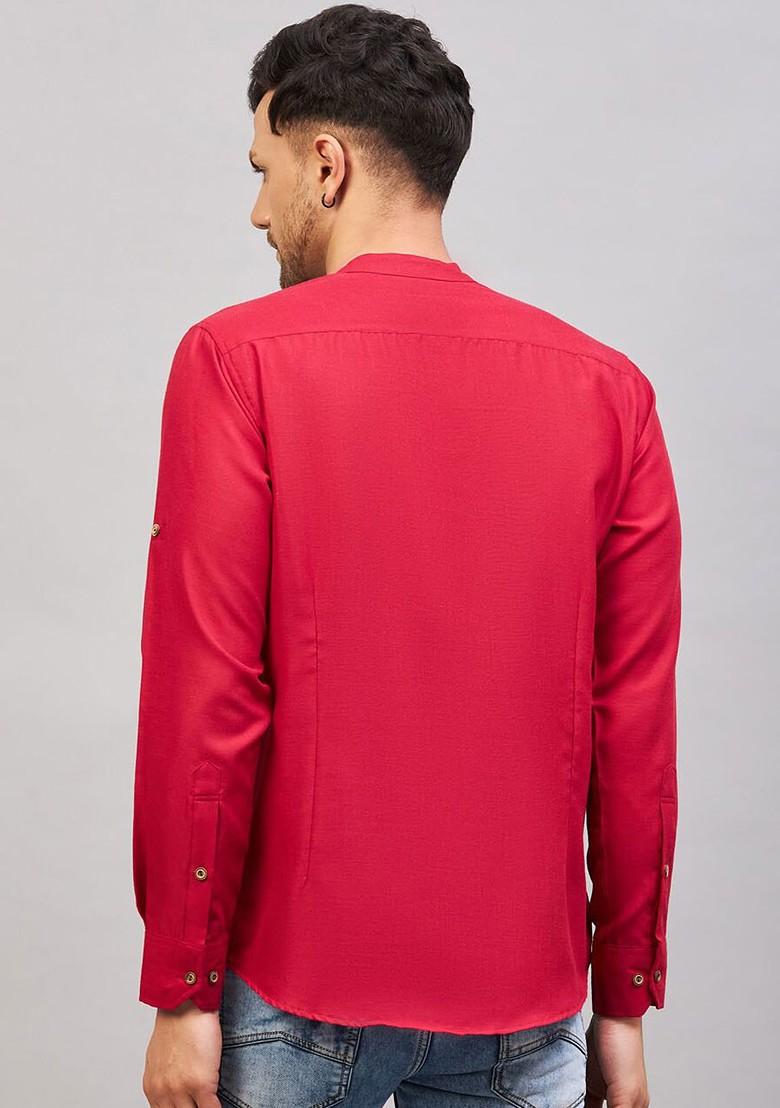 Maroon Solid Cotton Kurta For Men