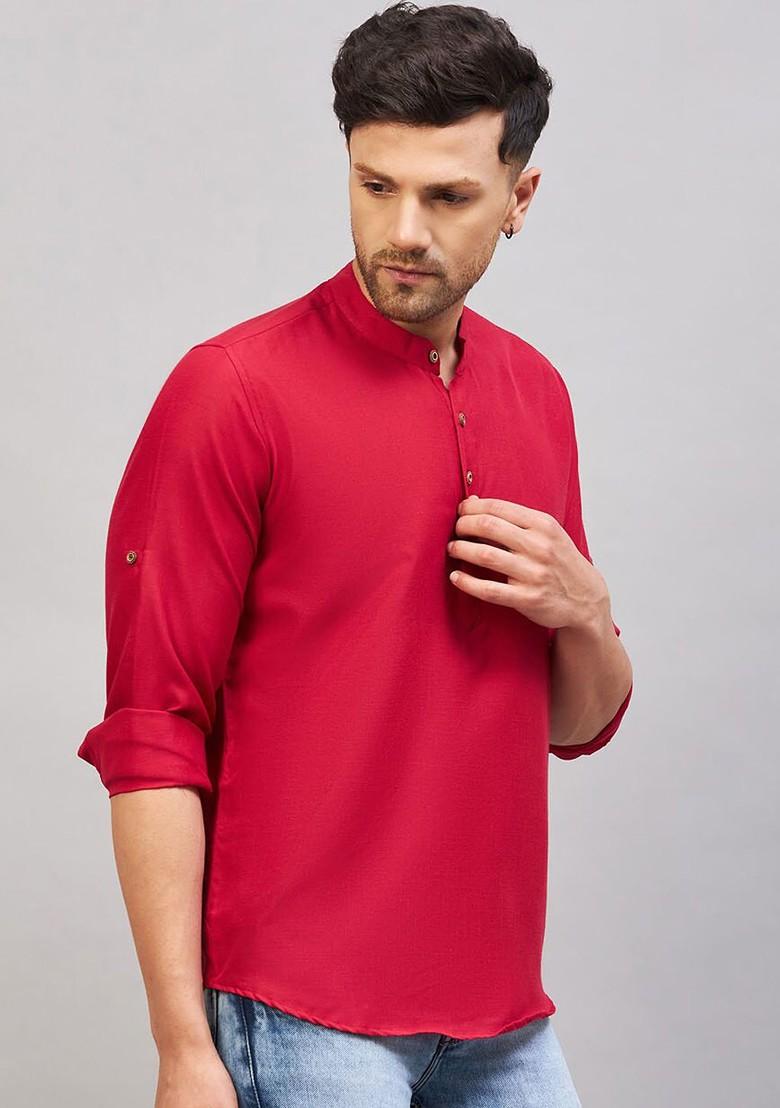 Maroon Solid Cotton Kurta For Men