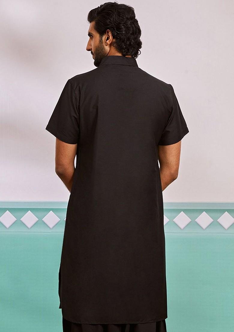 Black Embellished Pathani Kurta For Men