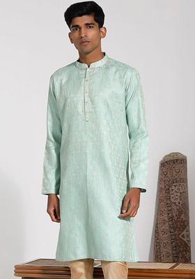 Green Ethnic Motifs Jacquard Kurta For Men
