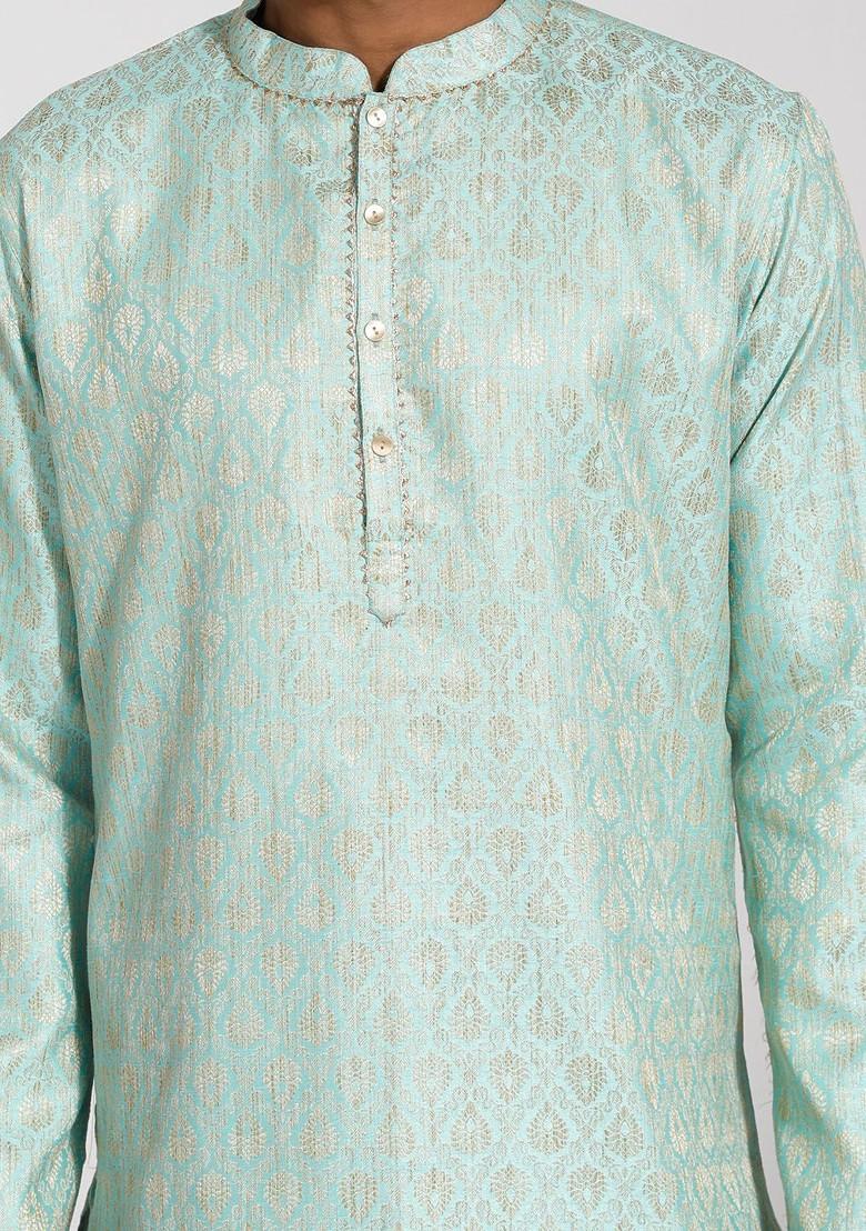 Green Ethnic Motifs Jacquard Kurta For Men