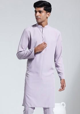 Purple Solid Crepe Kurta For Men