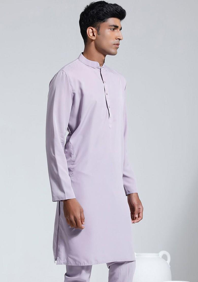 Purple Solid Crepe Kurta For Men