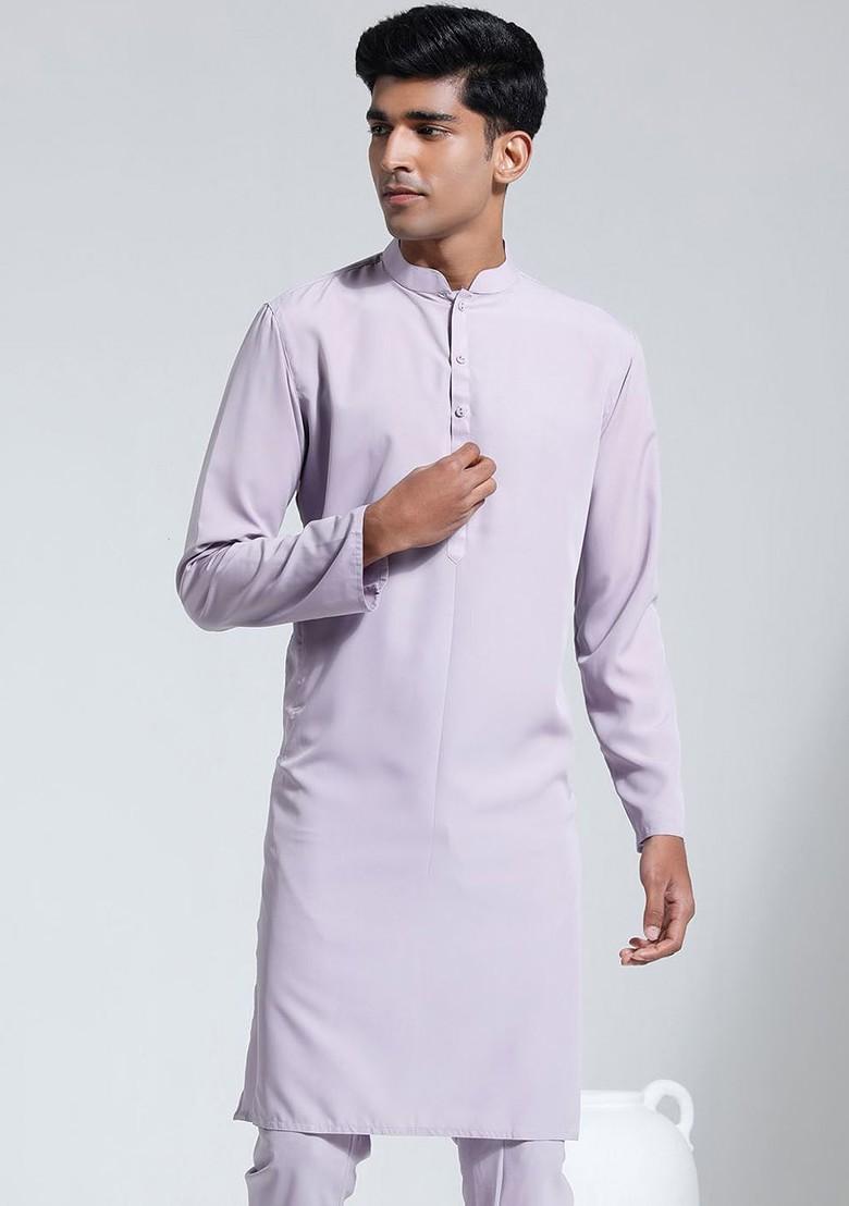 Purple Solid Crepe Kurta For Men