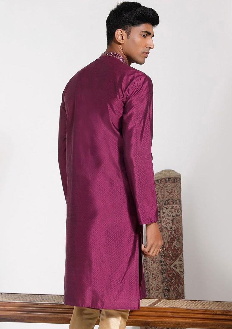 Purple Thread Work Silk Kurta For Men