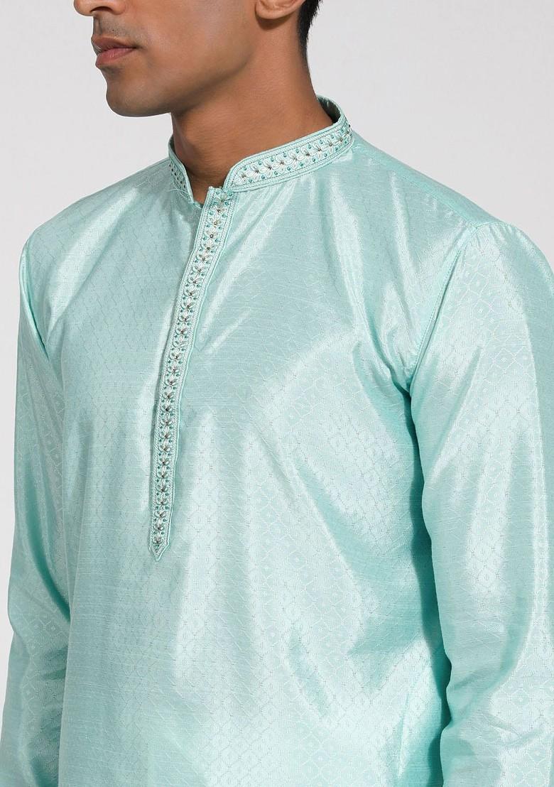Green Ethnic Motifs Jacquard Kurta For Men