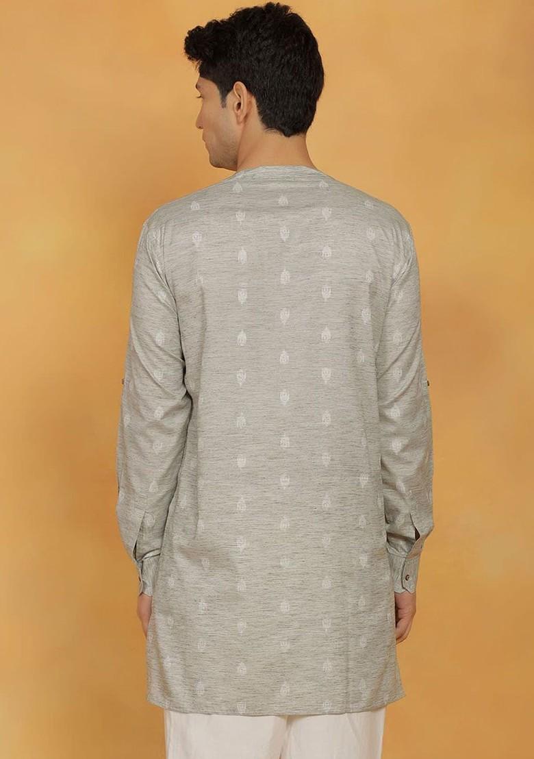 Green Woven Cotton Kurta For Men