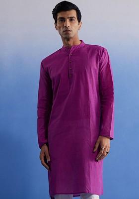 Purple Solid Cotton Kurta For Men
