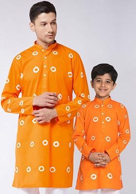 Orange Tie And Dye Cotton Kurta For Men