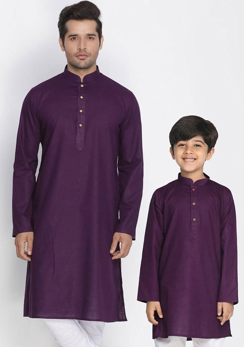 Purple Solid Poly Blend Kurta For Men