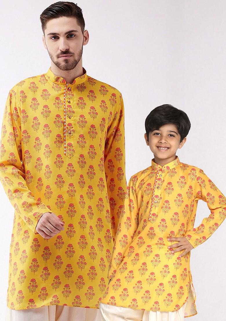 Mustard Ethnic Motifs Cotton Kurta For Men