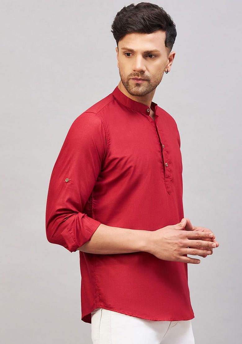 Maroon Solid Cotton Kurta For Men