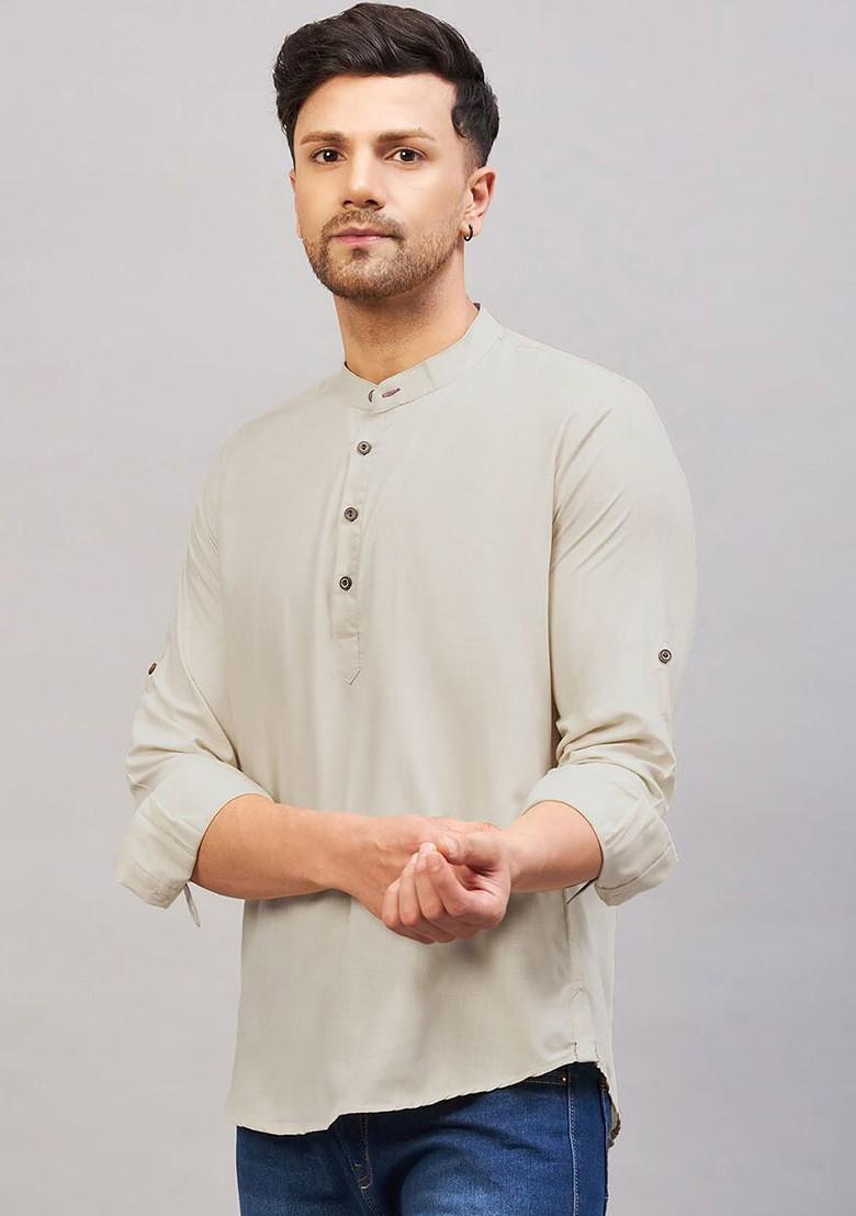 Green Solid Cotton Kurta For Men