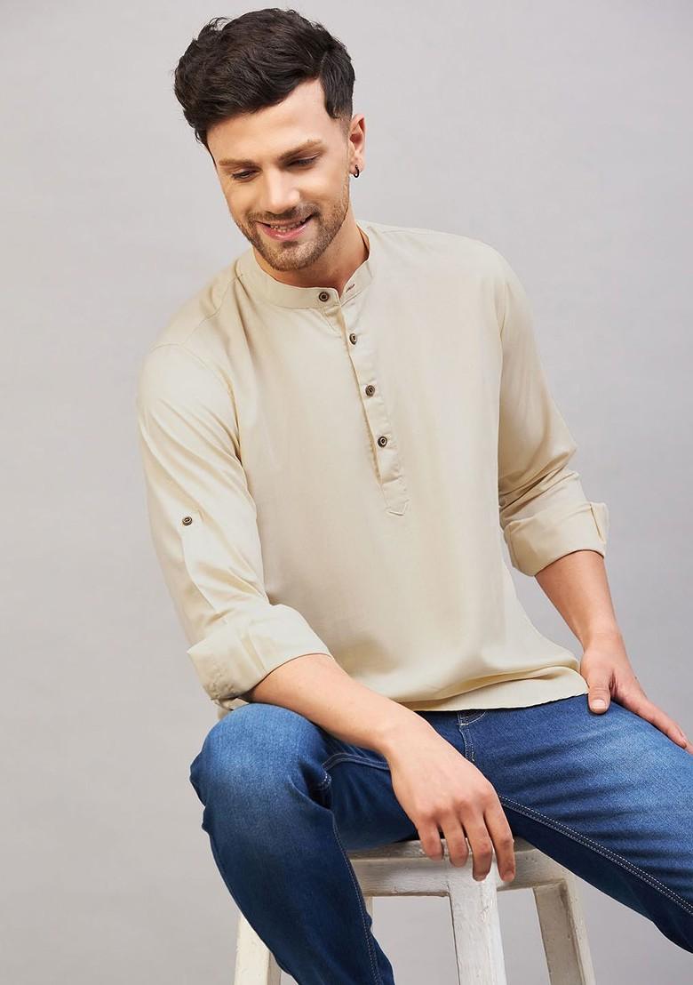 Green Solid Cotton Kurta For Men
