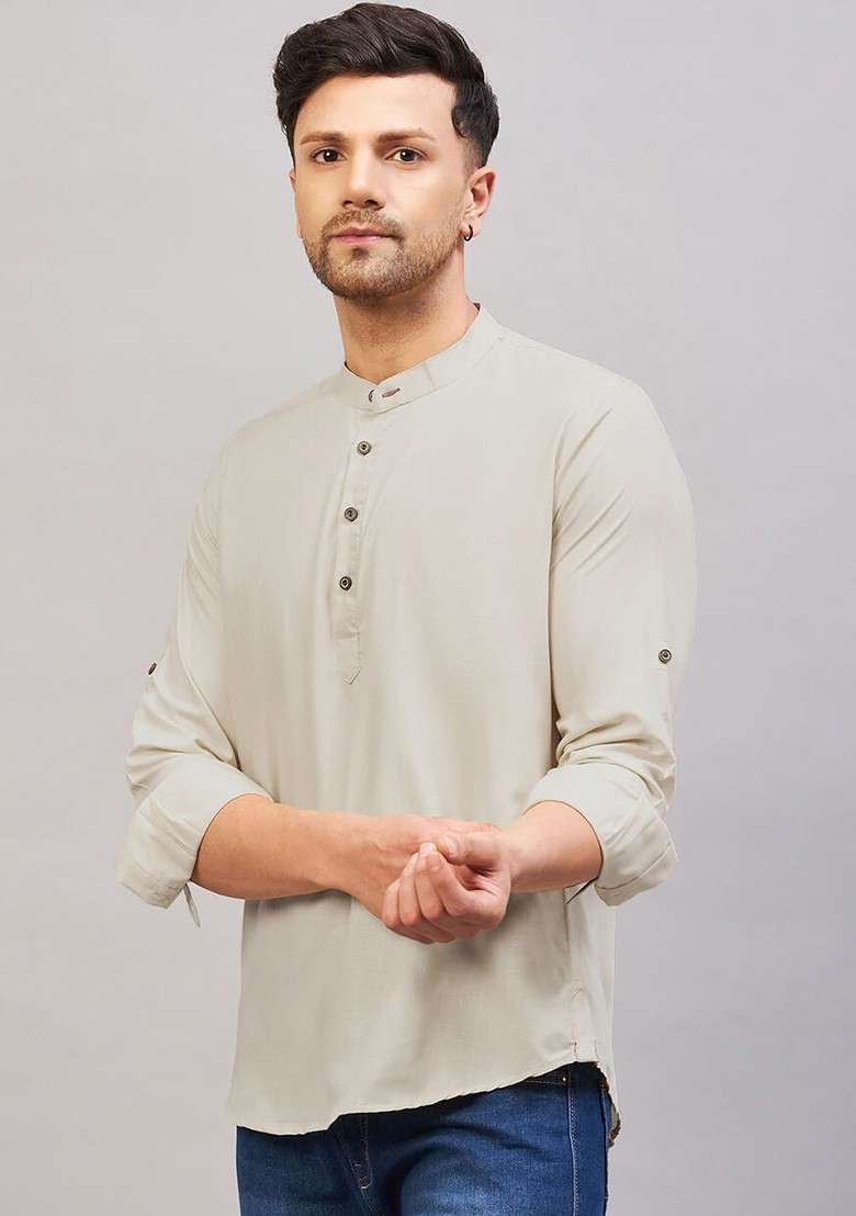 Green Solid Cotton Kurta For Men - Indya