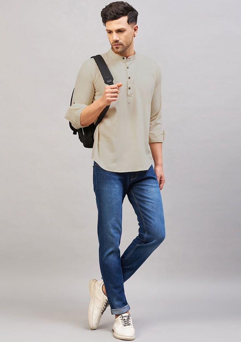 Green Solid Cotton Kurta For Men