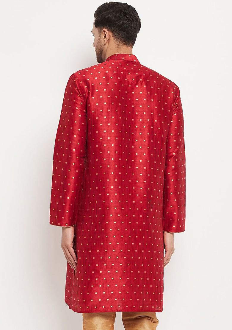 Maroon Ethnic Motifs Jacquard Kurta For Men