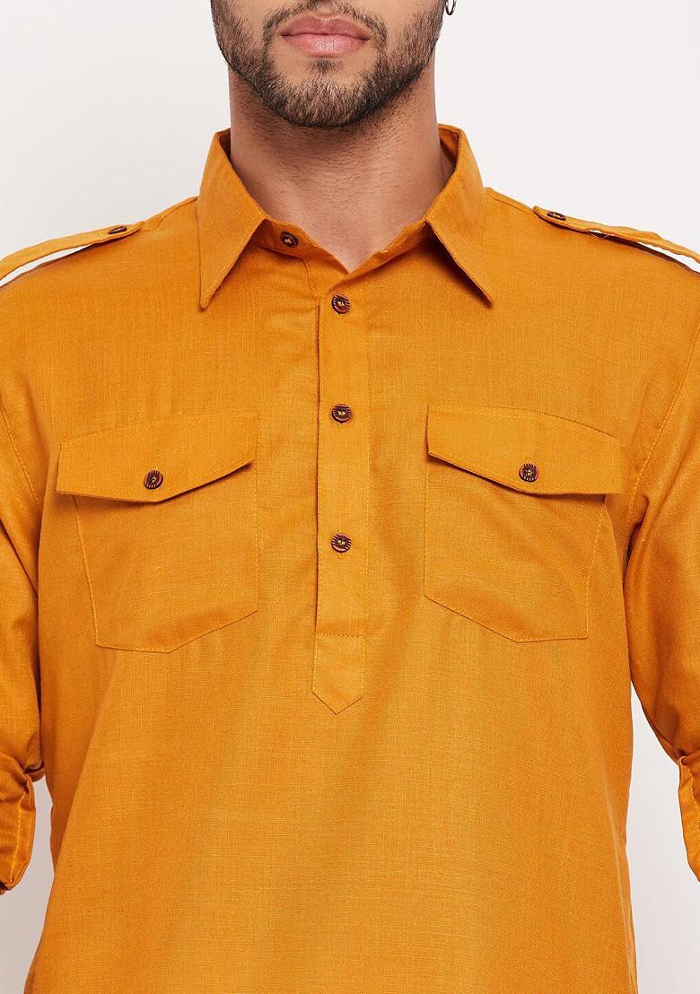Rust Solid Pathani Kurta For Men