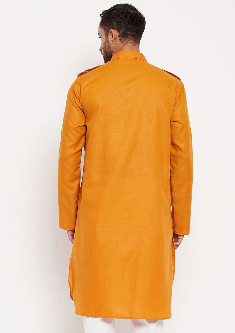 Rust Solid Pathani Kurta For Men