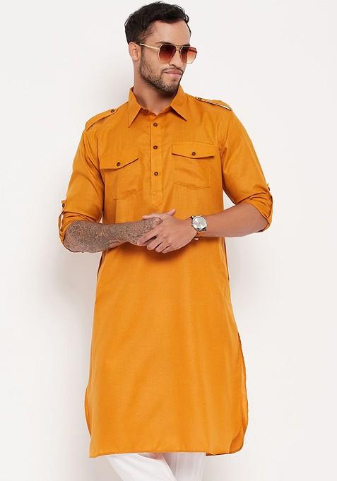 Rust Solid Pathani Kurta For Men — view on Indya