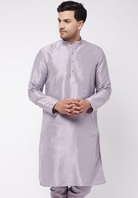 Lavender Solid Poly Blend Kurta For Men