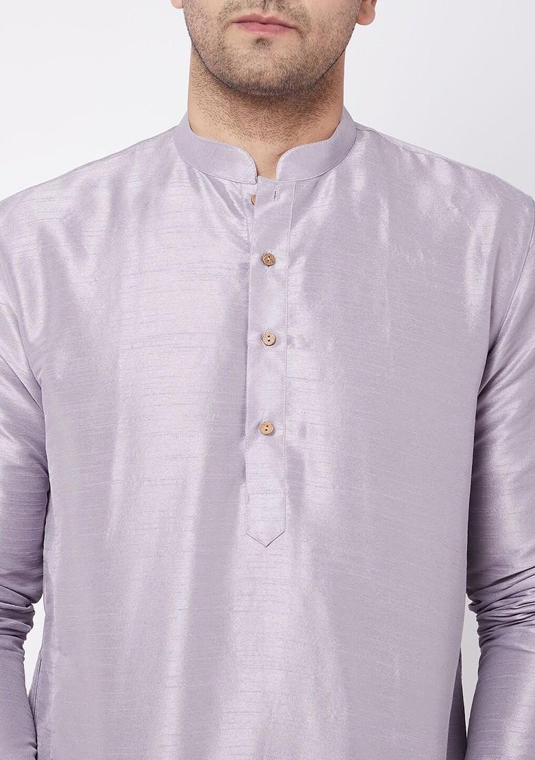 Lavender Solid Poly Blend Kurta For Men