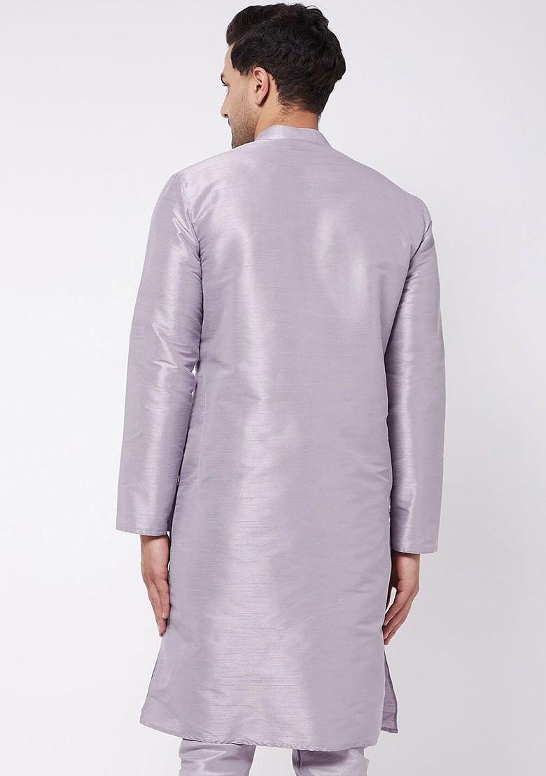 Lavender Solid Poly Blend Kurta For Men