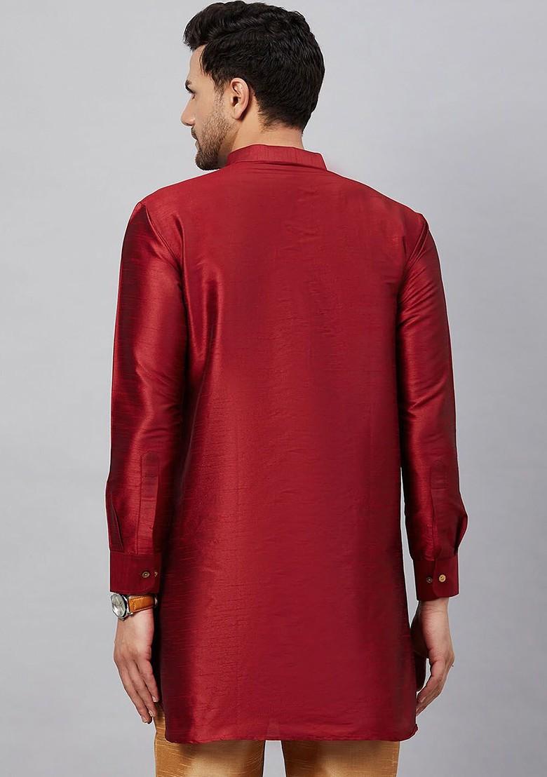 Maroon Solid Poly Blend Kurta For Men