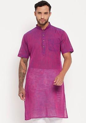 Purple Solid Cotton Kurta For Men