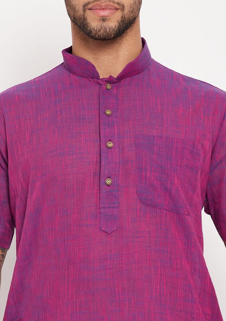 Purple Solid Cotton Kurta For Men
