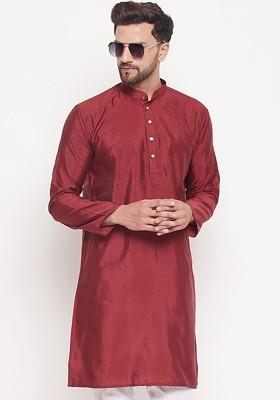 Maroon Woven Jacquard Kurta For Men