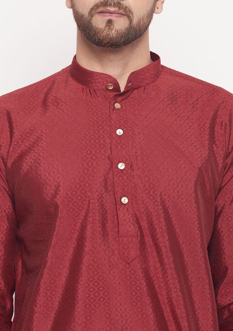 Maroon Woven Jacquard Kurta For Men