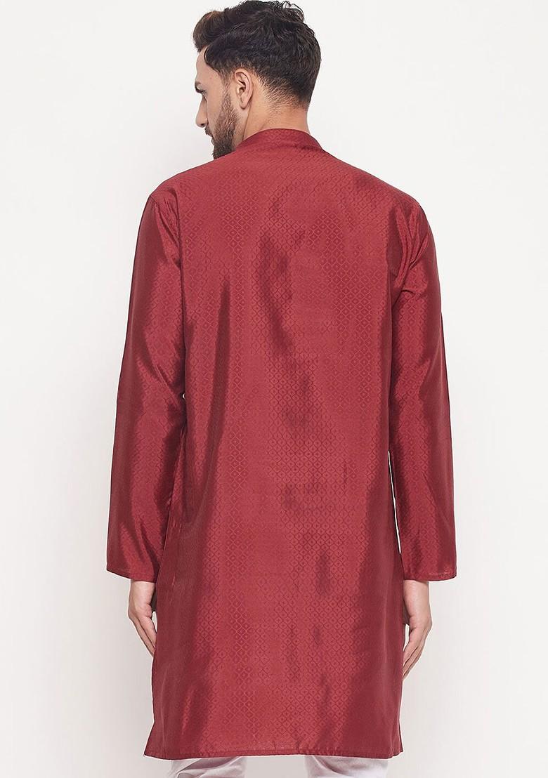 Maroon Woven Jacquard Kurta For Men