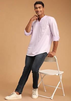 Purple Solid Cotton Kurta For Men