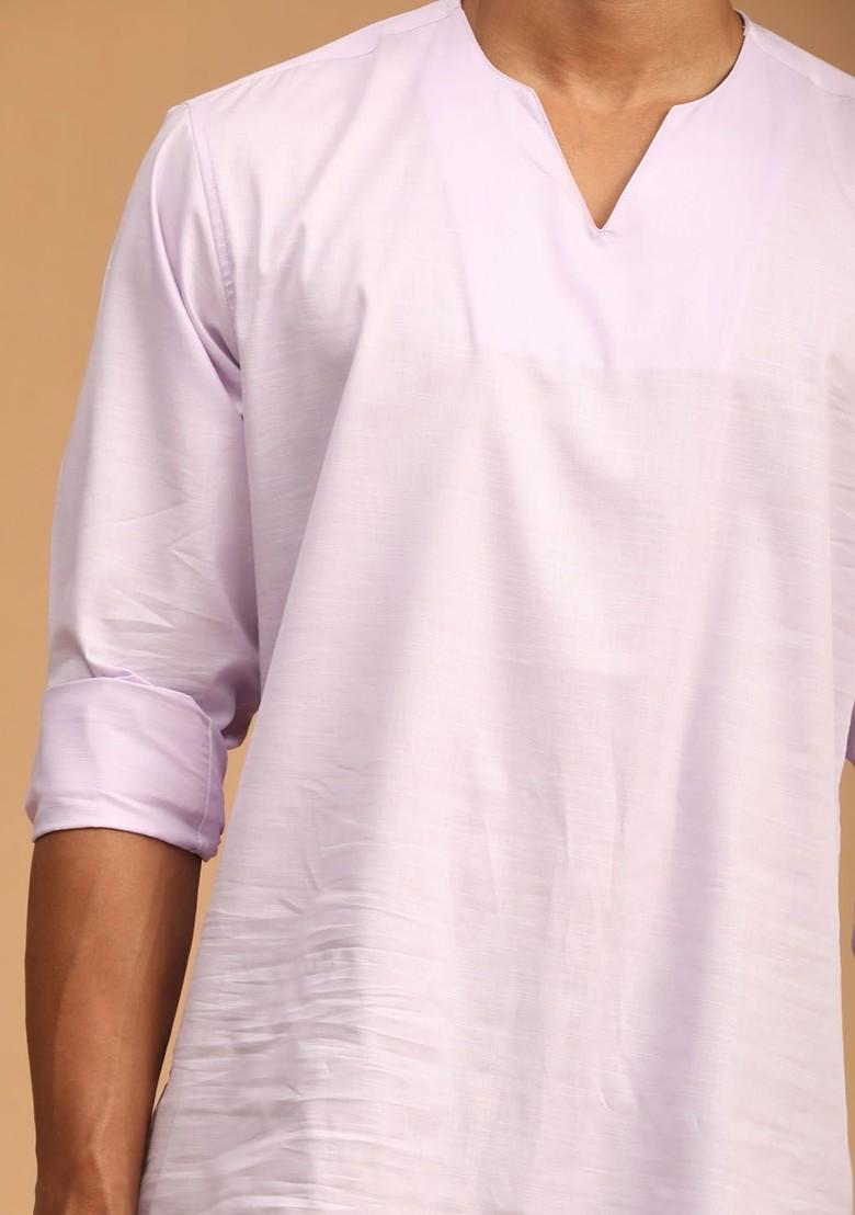 Purple Solid Cotton Kurta For Men