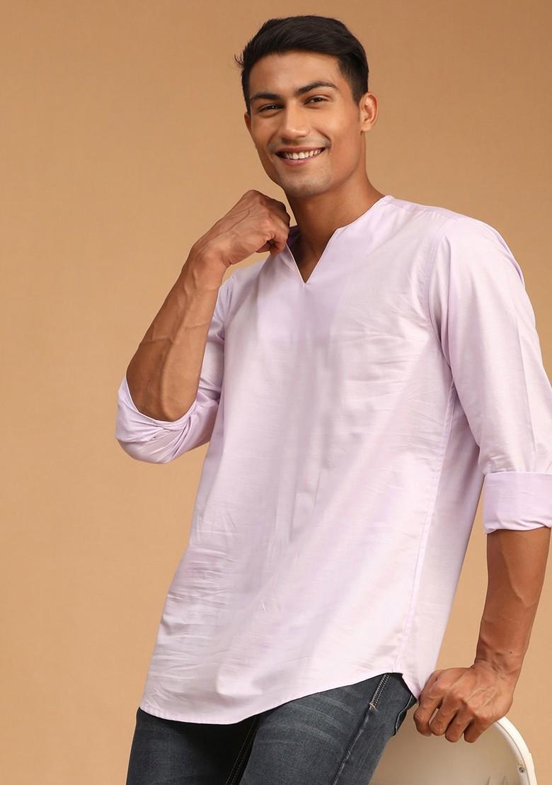 Purple Solid Cotton Kurta For Men