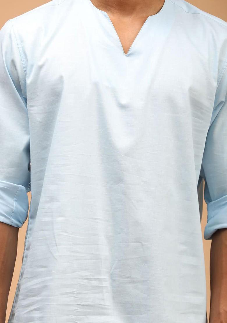 Blue Solid Poly Blend Kurta For Men