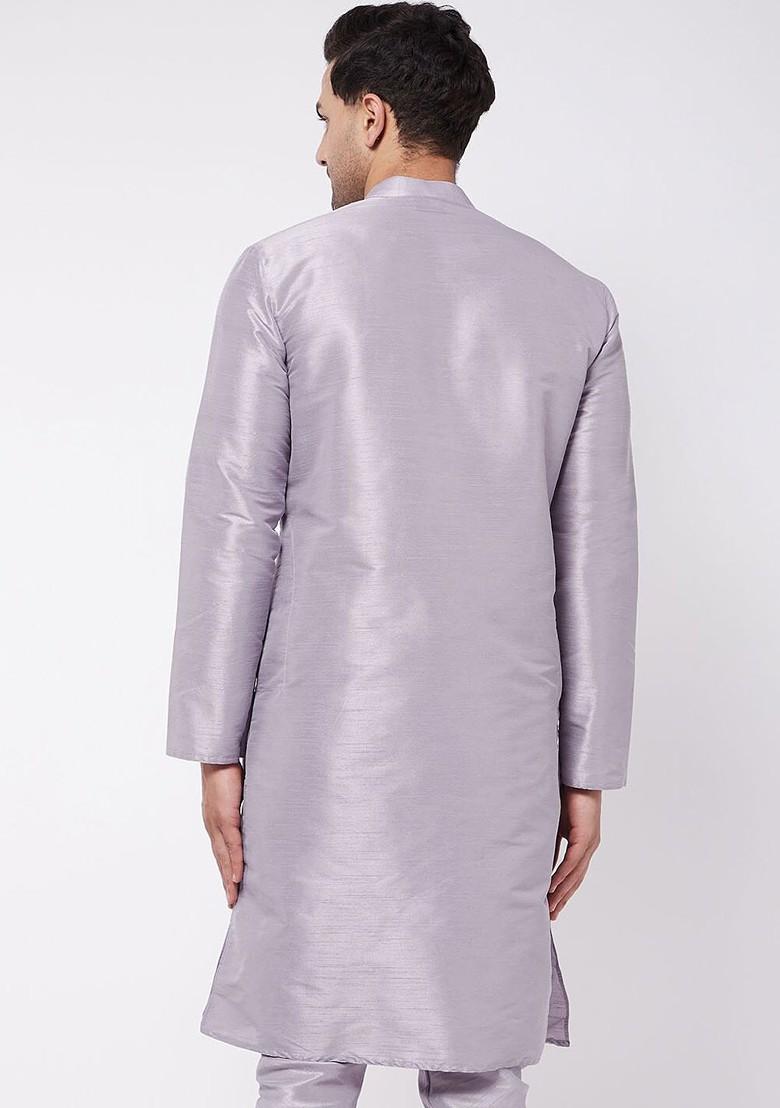 Lavender Solid Poly Blend Kurta For Men