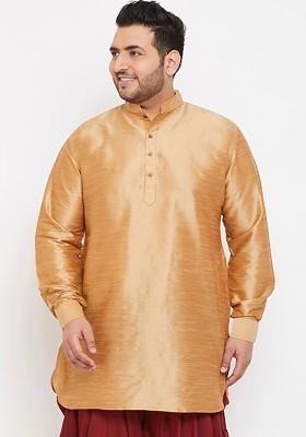 Rose Gold Solid Silk Kurta For Men