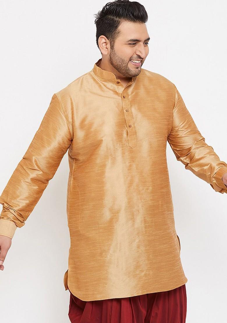 Rose Gold Solid Silk Kurta For Men