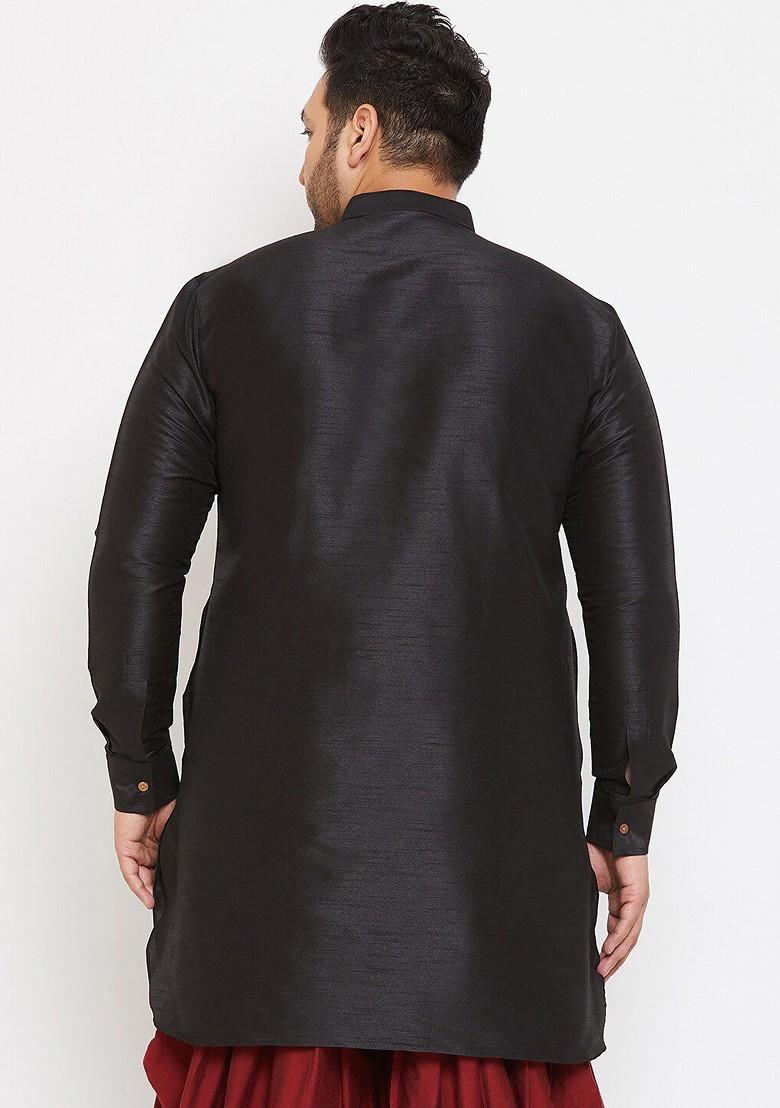 Black Solid Silk Kurta For Men